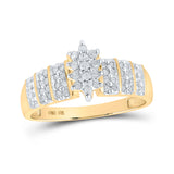 10kt Yellow Gold Womens Round Prong-set Diamond Oval Cluster Ring 1/4 Cttw
