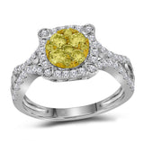 14kt White Gold Womens Round Yellow Diamond Cluster Ring 7/8 Cttw