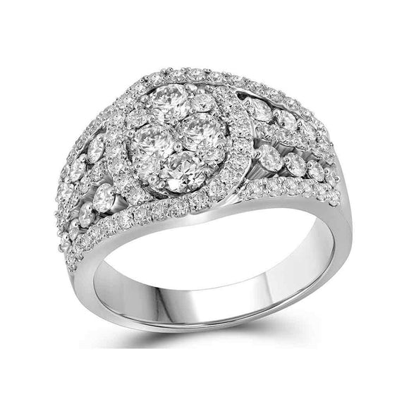 10kt White Gold Womens Round Diamond Oval Cluster Ring 1-5/8 Cttw