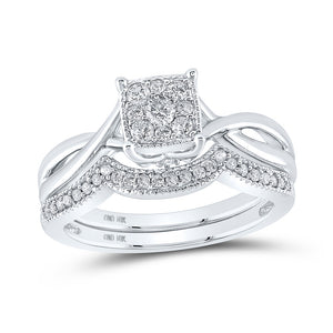 10k White Gold Diamond Flower Cluster Bridal Wedding Ring Band Set 1/3 Cttw