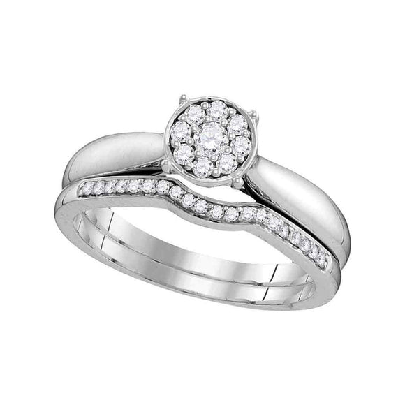 10kt White Gold Round Diamond Bridal Wedding Ring Band Set 1/4 Cttw