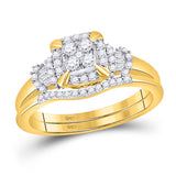 10kt Yellow Gold Round Diamond Square Bridal Wedding Ring Band Set 3/8 Cttw