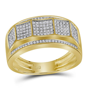 10kt Yellow Gold Mens Round Pave-set Diamond Faceted Cluster Band Ring 1/3 Cttw