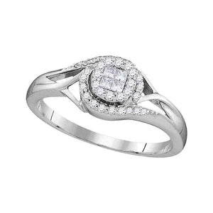 10kt White Gold Princess Round Diamond Cluster Bridal Wedding Engagement Ring 1/5 Cttw