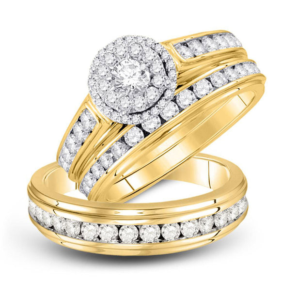 10kt Yellow Gold His Hers Round Diamond Solitaire Matching Wedding Set 1-5/8 Cttw