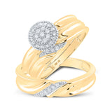 10k Yellow Gold Diamond His Hers Matching Trio Wedding Engagement Bridal Ring Set 1/4 Cttw