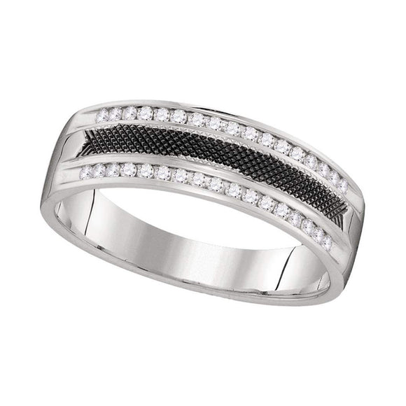 14kt White Gold Mens Round Diamond Wedding Black-tone Band Ring 1/4 Cttw