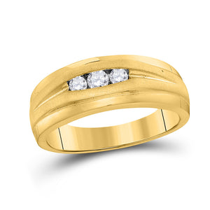 10kt Yellow Gold Mens Round Diamond Wedding 3-Stone Band Ring 1/4 Cttw