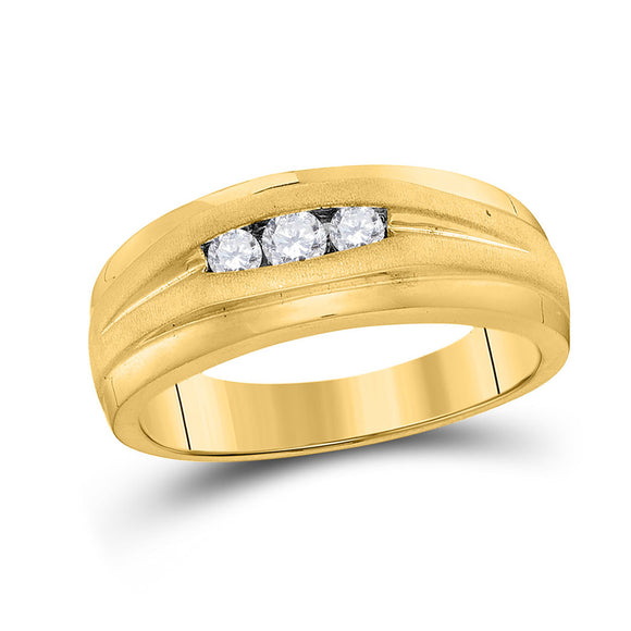 10kt Yellow Gold Mens Round Diamond Wedding 3-Stone Band Ring 1/4 Cttw