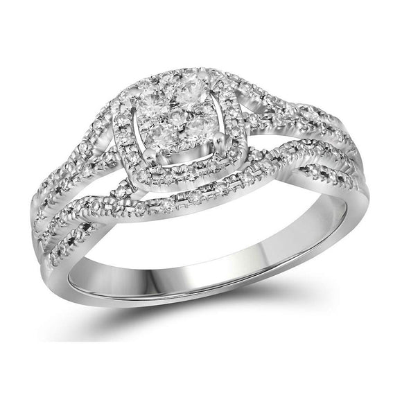 10kt White Gold Round Diamond Cluster Bridal Wedding Engagement Ring 1/3 Cttw