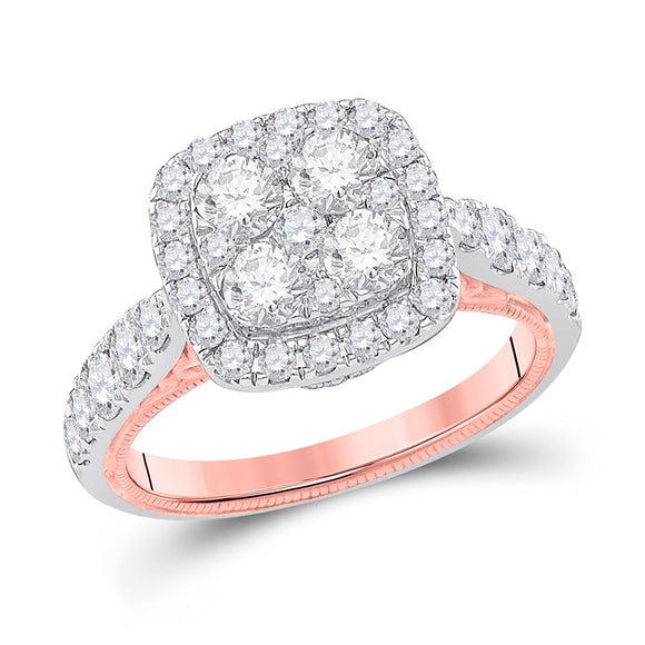 14kt Two-tone Gold Round Diamond Cluster Bridal Wedding Engagement Ring 2 Cttw
