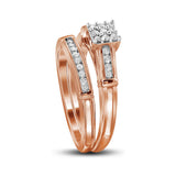 10kt Rose Gold Round Diamond Bridal Wedding Ring Band Set 1/5 Cttw