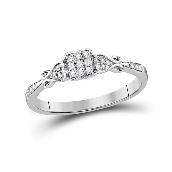 Sterling Silver Round Diamond Cluster Bridal Wedding Engagement Ring 1/6 Cttw