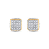 10kt Yellow Gold Round Diamond 3D Square Stud Earrings 1/4 Cttw
