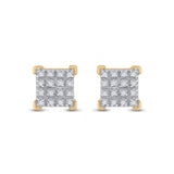 10kt Yellow Gold Womens Round Diamond Square Earrings 1/10 Cttw