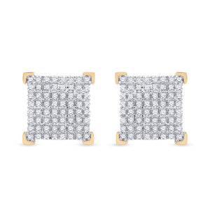 10kt Yellow Gold Round Diamond Square Earrings 1/3 Cttw