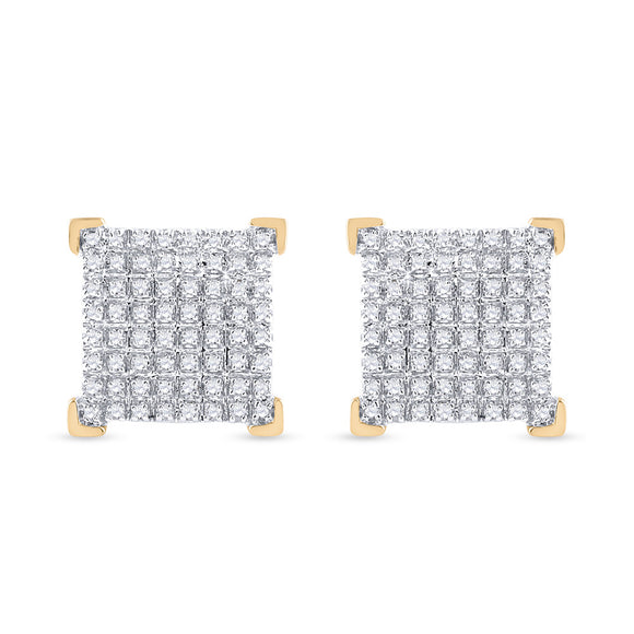 10kt Yellow Gold Round Diamond Square Earrings 1/3 Cttw