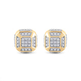 10kt Yellow Gold Round Diamond Cushion Cluster Earrings 1/4 Cttw