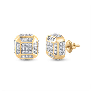 10kt Yellow Gold Round Diamond Cushion Cluster Earrings 1/4 Cttw