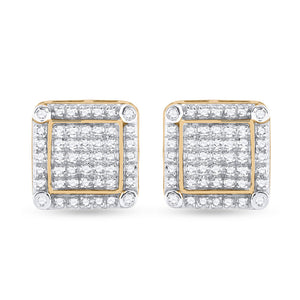 10kt Yellow Gold Round Diamond Square Earrings 1/3 Cttw