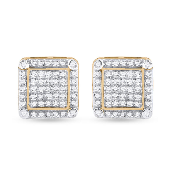 10kt Yellow Gold Round Diamond Square Earrings 1/3 Cttw