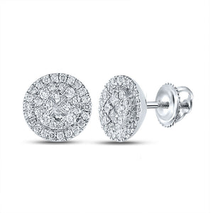 14kt White Gold Womens Princess Diamond Halo Cluster Earrings 3/8 Cttw