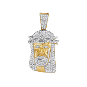 10kt Yellow Gold Mens Round Diamond Jesus Face Charm Pendant 3/4 Cttw