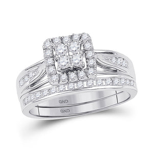 10kt White Gold Round Diamond Halo Bridal Wedding Ring Band Set 1-1/2 Cttw