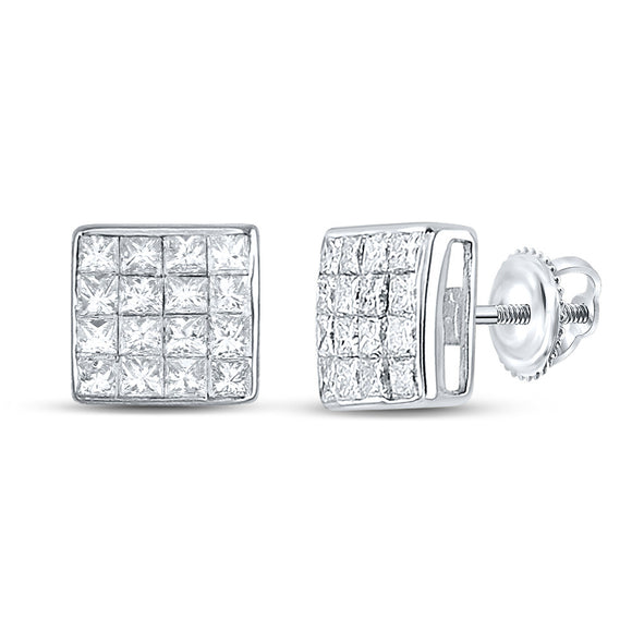 14kt White Gold Womens Princess Diamond Square Earrings 3/8 Cttw