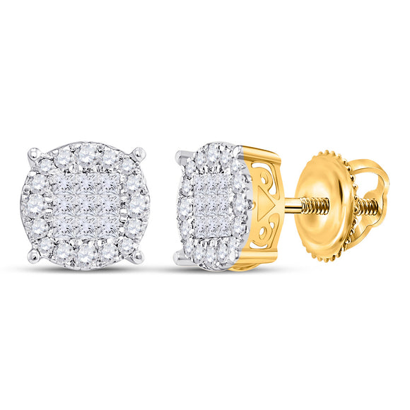 14kt Yellow Gold Womens Princess Diamond Cluster Earrings 1/4 Cttw