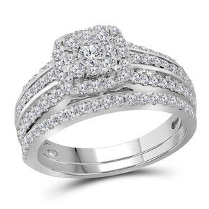 14kt White Gold Round Diamond Double Halo Bridal Wedding Ring Band Set 1 Cttw