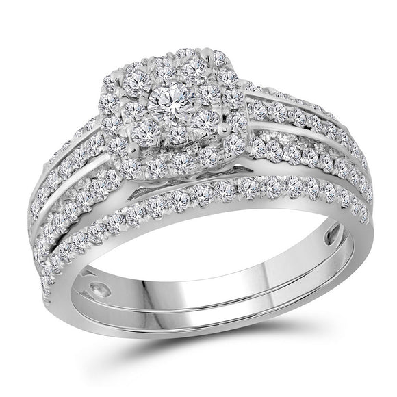 14kt White Gold Round Diamond Double Halo Bridal Wedding Ring Band Set 1 Cttw