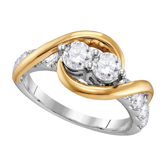 14kt Two-tone Gold Round Diamond 2-stone Bridal Wedding Engagement Ring 1/2 Cttw