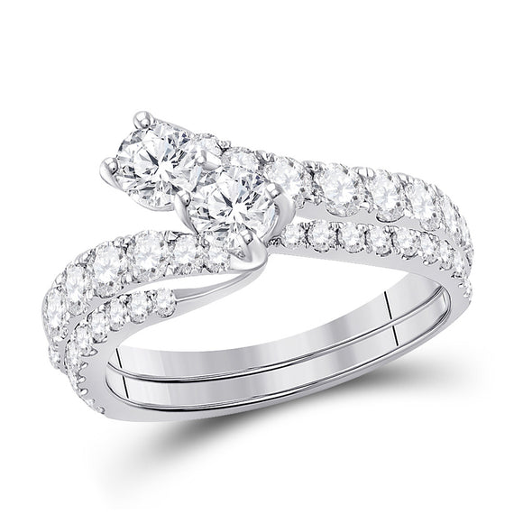 14kt White Gold Round Diamond 2-stone Bridal Wedding Engagement Ring 1-1/2 Cttw