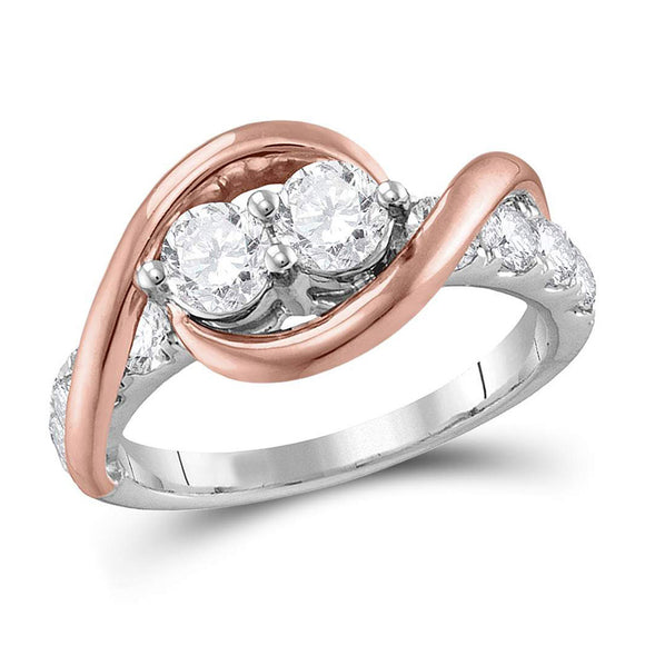 14kt Two-tone Gold Round Diamond 2-stone Bridal Wedding Engagement Ring 1 Cttw