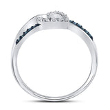 10kt White Gold Womens Round Blue Color Enhanced Diamond Captured Heart Ring 1/10 Cttw