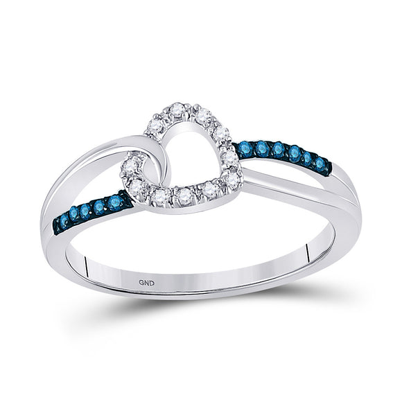 10kt White Gold Womens Round Blue Color Enhanced Diamond Captured Heart Ring 1/10 Cttw