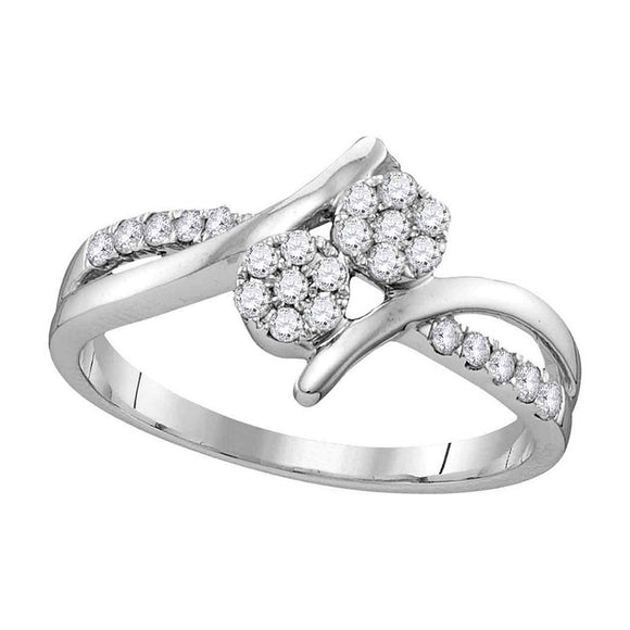 14kt White Gold Round Diamond Double Cluster Bridal Wedding Engagement Ring 1/3 Cttw