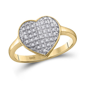10kt Yellow Gold Womens Round Diamond Heart Ring 1/4 Cttw