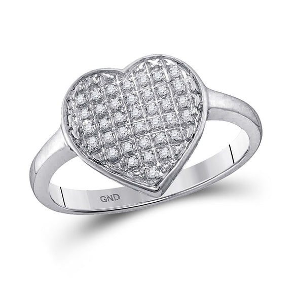 10kt White Gold Womens Round Diamond Heart Cluster Ring 1/4 Cttw