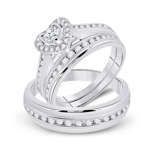10kt White Gold His Hers Round Diamond Heart Matching Wedding Set 1 Cttw
