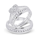 10kt White Gold His Hers Round Diamond Heart Matching Wedding Set 1 Cttw