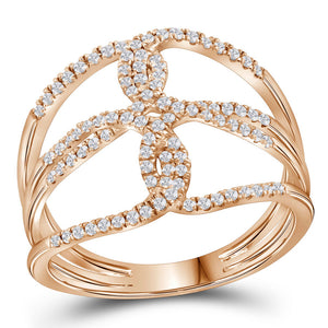 10kt Rose Gold Womens Round Diamond Entwined Negative Space Fashion Ring 1/4 Cttw