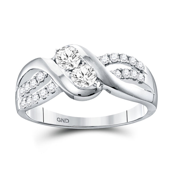 10kt White Gold Round Diamond 2-stone Bridal Wedding Engagement Ring 5/8 Cttw