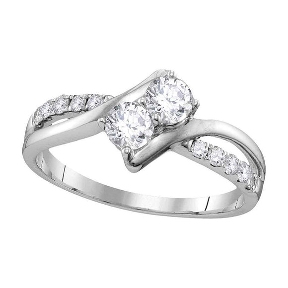 10kt White Gold Round Diamond 2-stone Bridal Wedding Engagement Ring 5/8 Cttw