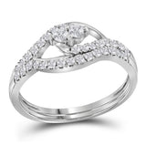 10kt White Gold Round Diamond 2-Stone Bridal Wedding Ring Band Set 1/2 Cttw