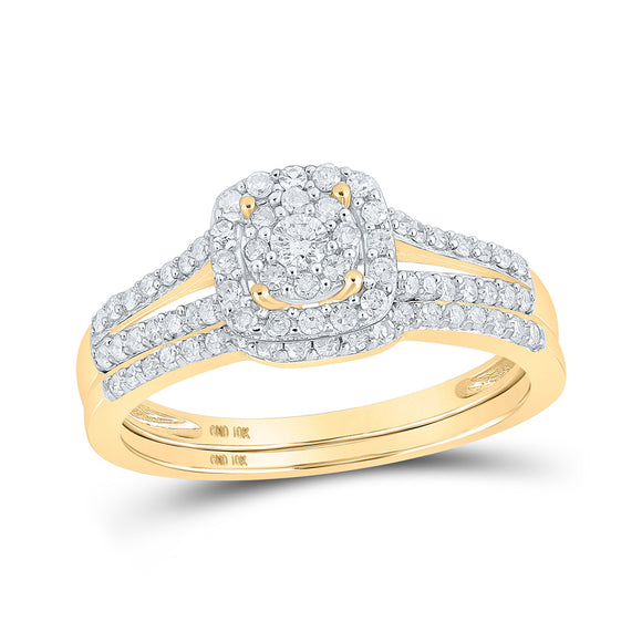 10kt Yellow Gold Round Diamond Split-shank Bridal Wedding Ring Band Set 1/2 Cttw