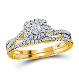 10kt Yellow Gold Round Diamond Halo Bridal Wedding Ring Band Set 1/2 Cttw