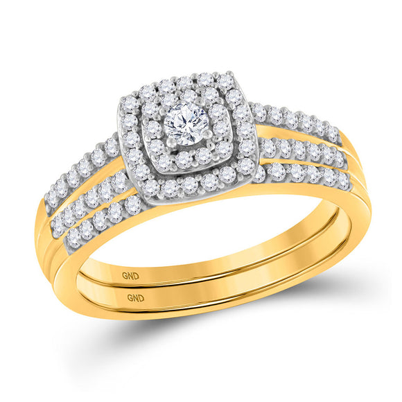 10kt Yellow Gold Round Diamond Split-shank Bridal Wedding Ring Band Set 1/2 Cttw
