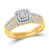 10kt Yellow Gold Round Diamond Split-shank Bridal Wedding Ring Band Set 1/2 Cttw